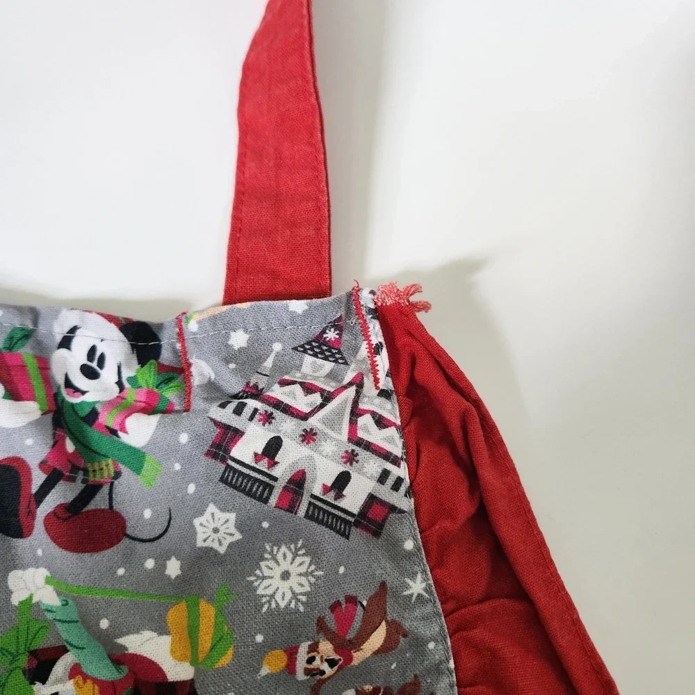 Disney Parks Christmas Holiday Apron Mickey Minnie Castle Ruffle Heart Pocket OS